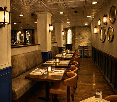 Intimate seating area at Porter restaurant in Ambler PA with candlelit tables